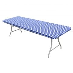 Kwik Covers 8' Rectangle Blue/White Gingham Table Cover